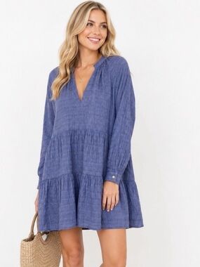 Anthropologie Felicite Blue Gauze Tiered Boho Mini Dress Size 1 XS